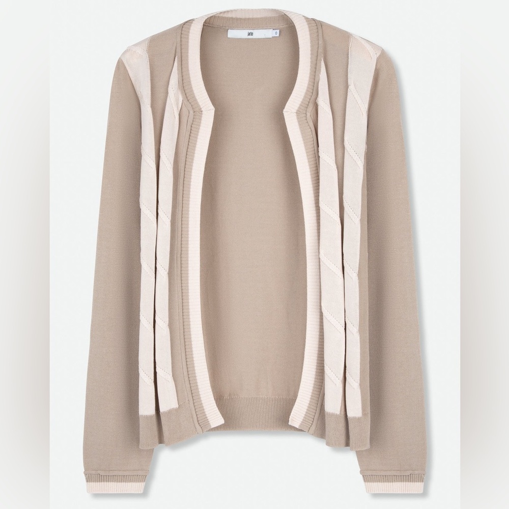 Jarbo Cable Cardigan Womens Size XL Taupe Beige Open Front Cotton Blend Knit